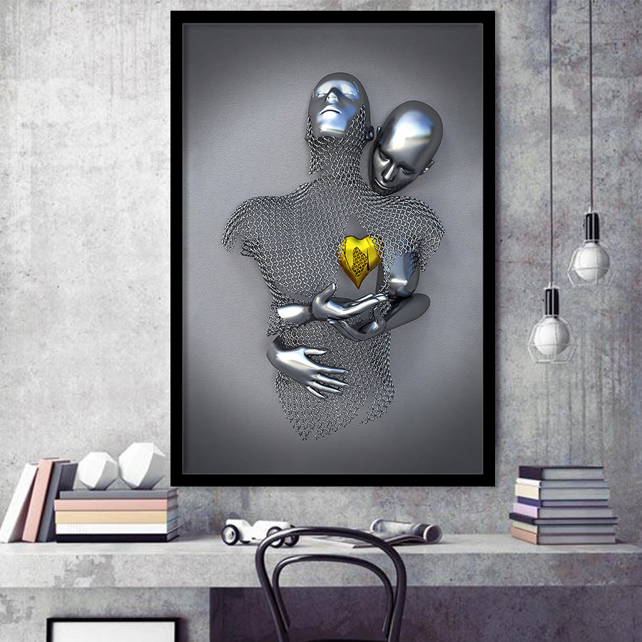 3D Effect Art Love Heart Gold V1 Framed Art Prints Wall Decor - Painting Art, Home Decor,Wall Art, Framed Picture
