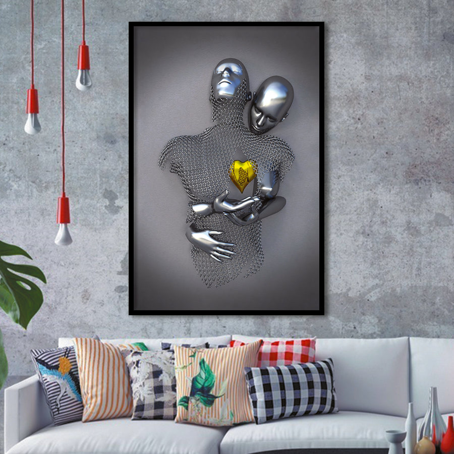 3D Effect Art Love Heart Gold V1 Framed Art Prints Wall Decor - Painting Art, Home Decor,Wall Art, Framed Picture