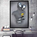 3D Effect Art Love Heart Gold V3 Framed Art Print Wall Decor - Painting Art,Framed Picture,Wall Art