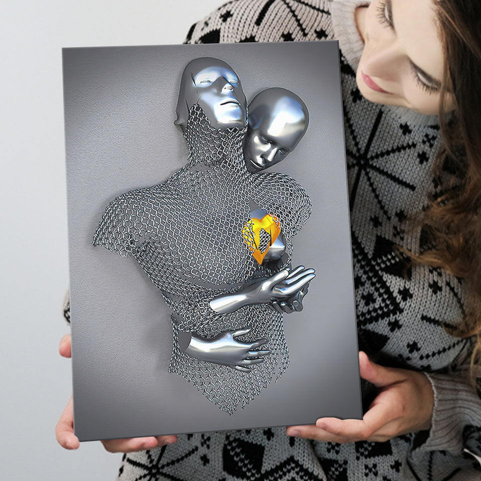 3D Effect Art Love Heart Gold V3 Canvas Prints Wall Art - Painting Canvas, Home Wall Decor, For Sale
