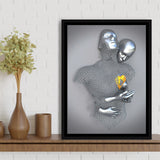 3D Effect Art Love Heart Gold V3 Framed Canvas Prints Wall Art - Painting Canvas,Floating Frame, Home Wall Decor