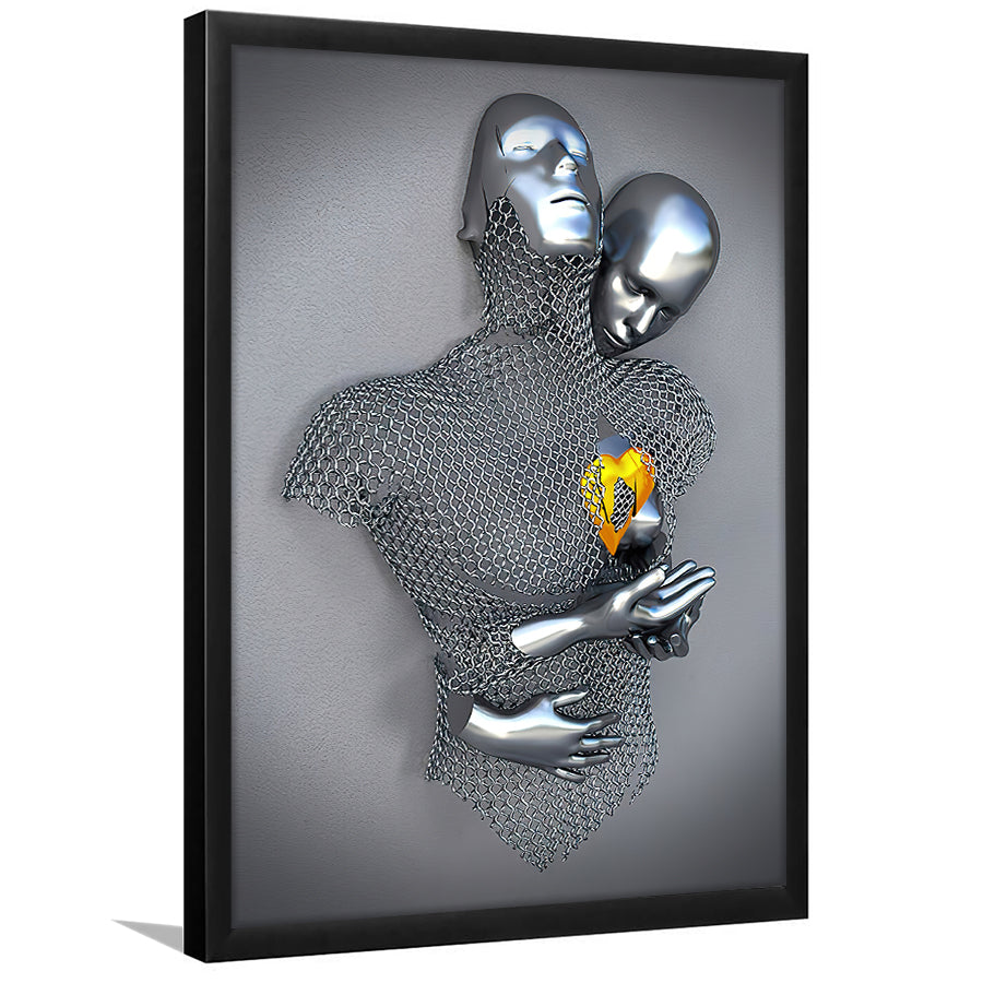 3D Effect Art Love Heart Gold V3 Framed Art Print Wall Decor - Painting Art,Framed Picture,Wall Art