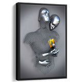 3D Effect Art Love Heart Gold V3 Framed Canvas Prints Wall Art - Painting Canvas,Floating Frame, Home Wall Decor
