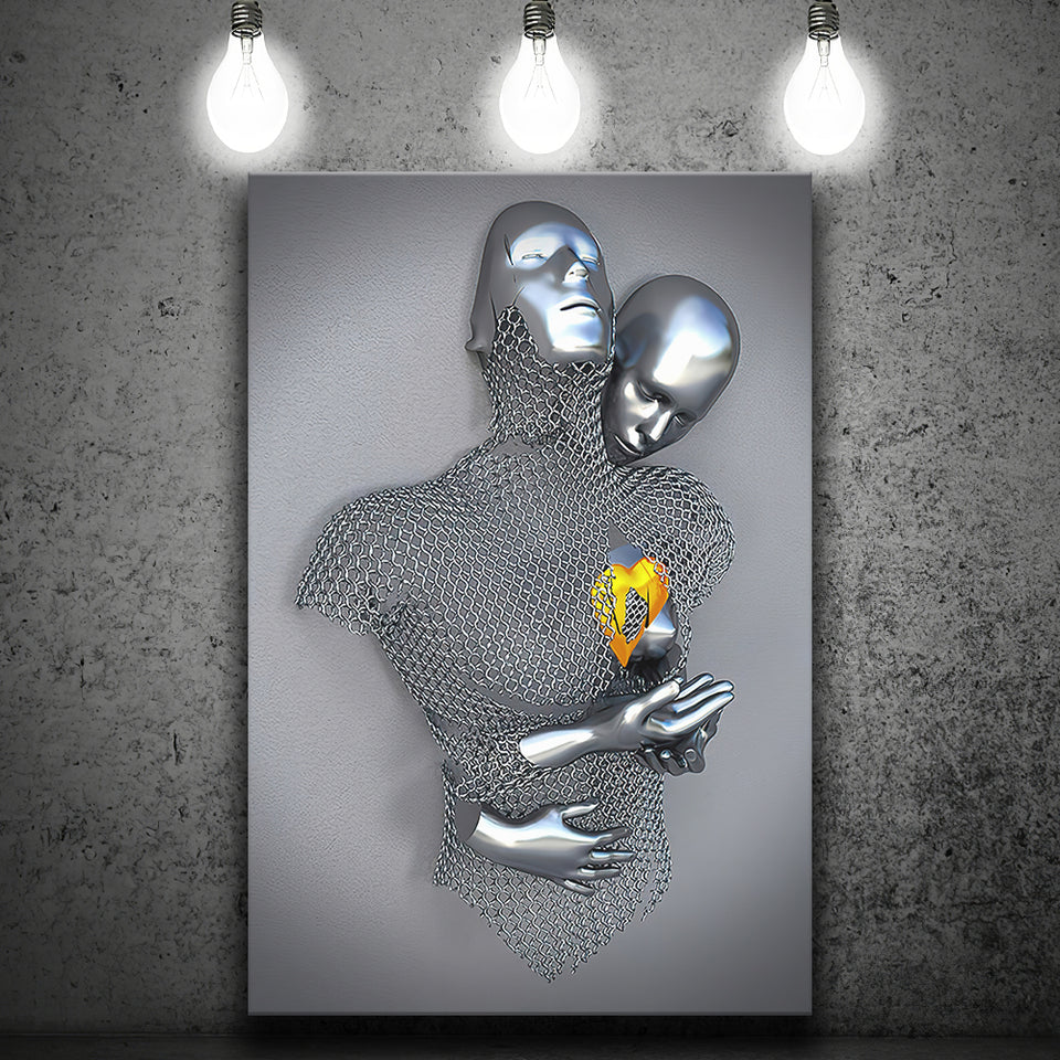 3D Effect Art Love Heart Gold V3 Canvas Prints Wall Art - Painting Canvas, Home Wall Decor, For Sale