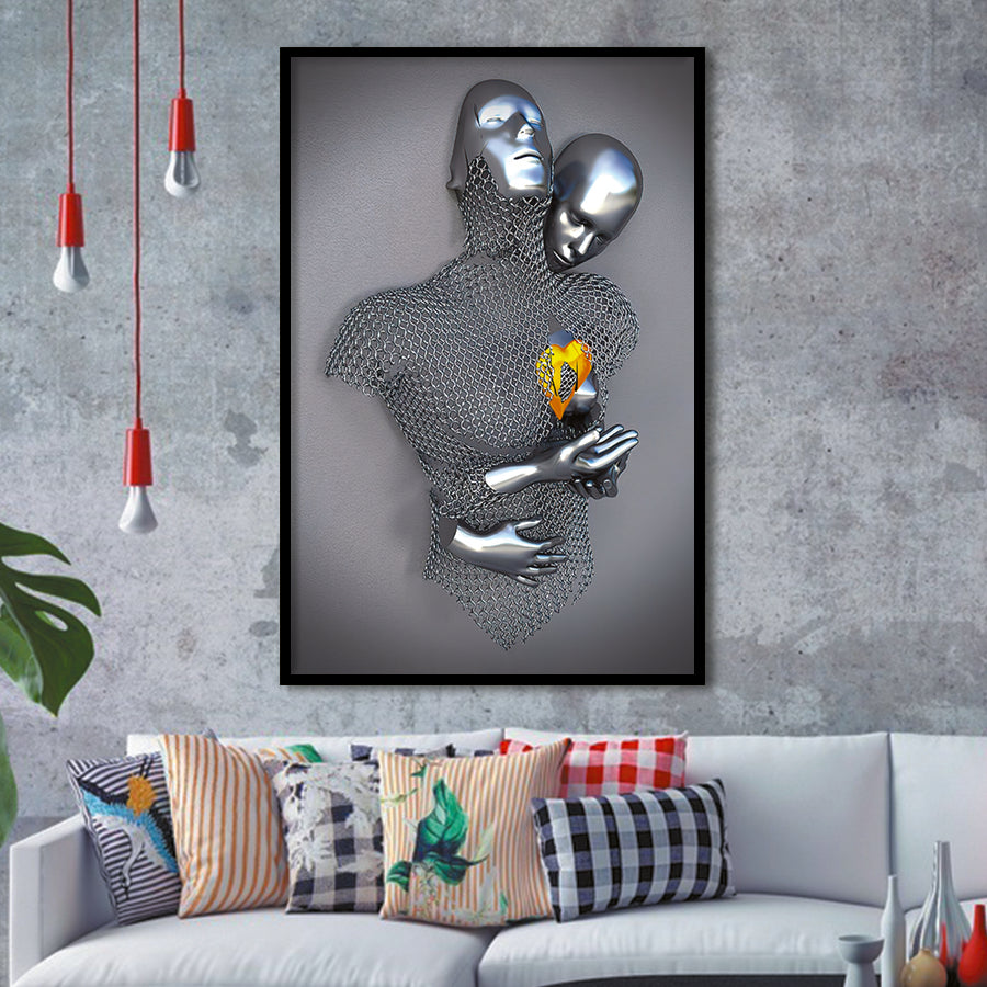 3D Effect Art Love Heart Gold V3 Framed Art Print Wall Decor - Painting Art,Framed Picture,Wall Art
