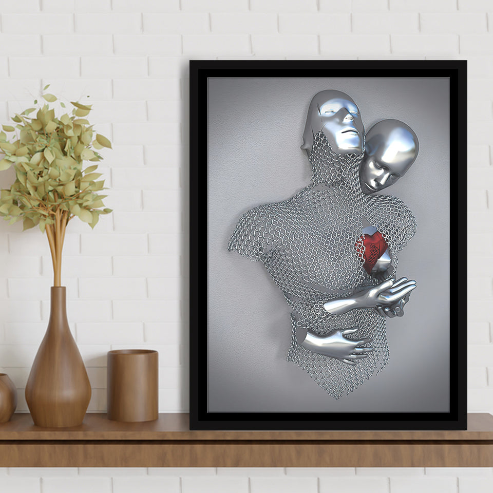 3D Effect Art Love Heart Red Moon Heart V2 Framed Canvas Prints Wall Art - Painting Canvas,Floating Frame, Home Wall Decor