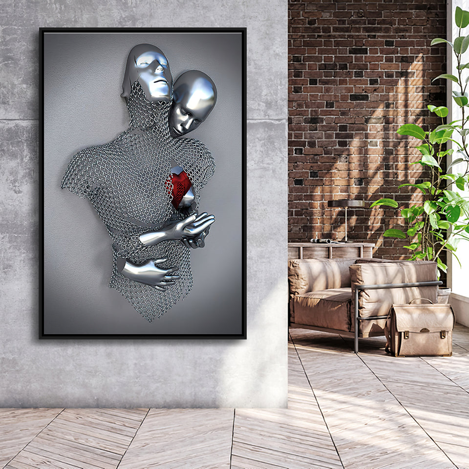 3D Effect Art Love Heart Red Moon Heart V2 Framed Canvas Prints Wall Art - Painting Canvas,Floating Frame, Home Wall Decor