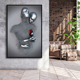 3D Effect Art Love Heart Red Moon Heart V2 Framed Canvas Prints Wall Art - Painting Canvas,Floating Frame, Home Wall Decor