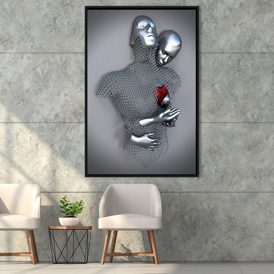 3D Effect Art Love Heart Red Moon Heart V2 Framed Canvas Prints Wall Art - Painting Canvas,Floating Frame, Home Wall Decor
