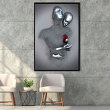 3D Effect Art Love Heart Red Moon Heart V2 Framed Canvas Prints Wall Art - Painting Canvas,Floating Frame, Home Wall Decor