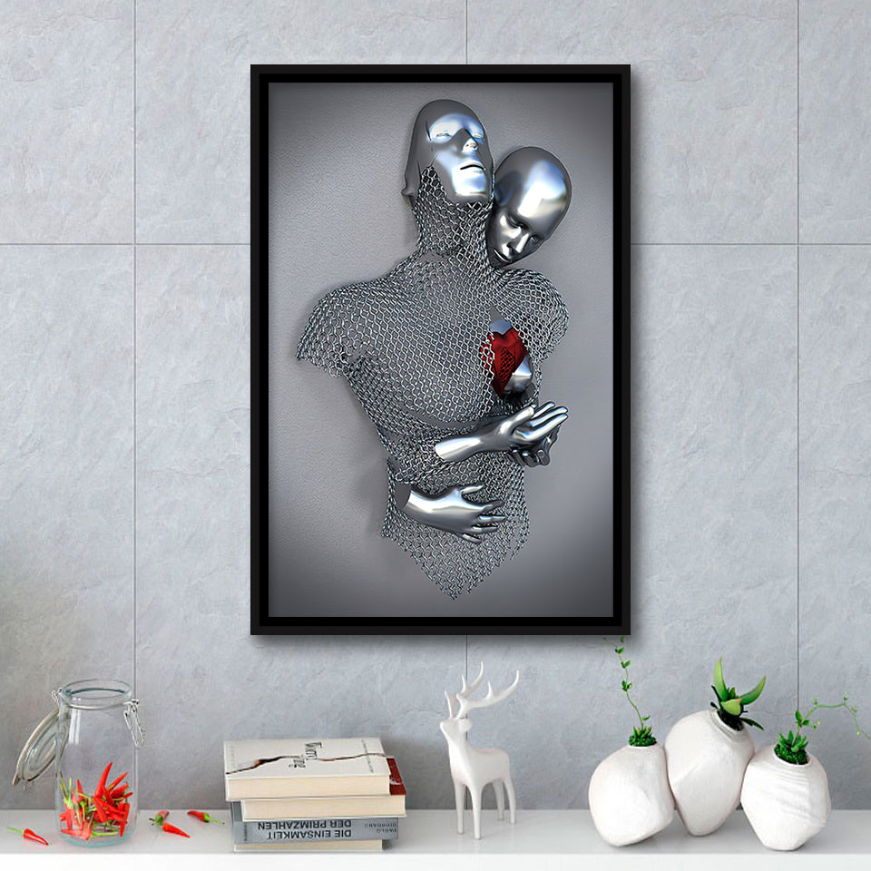 3D Effect Art Love Heart Red Moon Heart V2 Framed Canvas Prints Wall Art - Painting Canvas,Floating Frame, Home Wall Decor