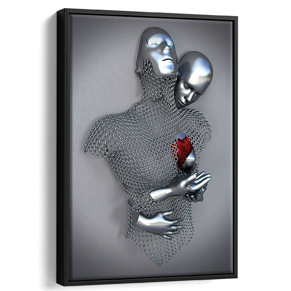 3D Effect Art Love Heart Red Moon Heart V2 Framed Canvas Prints Wall Art - Painting Canvas,Floating Frame, Home Wall Decor