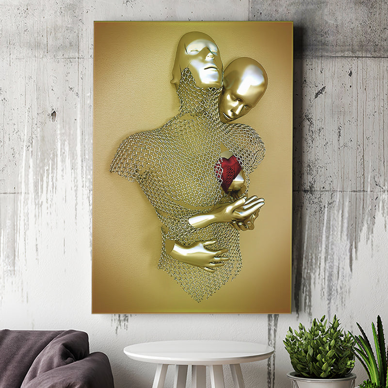 3D Effect Art Love Heart V2 Background Gold Color Canvas Prints Wall Art - Painting Canvas, Home Wall Decor, For Sale