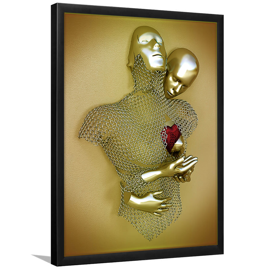 3D Effect Art Love Heart V2 Background Gold Color Framed Art Print Wall Decor - Painting Art,Framed Picture,Wall Art