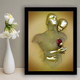 3D Effect Art Love Heart V2 Background Gold Color Framed Art Print Wall Decor - Painting Art,Framed Picture,Wall Art