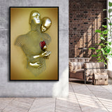 3D Effect Art Love Heart V2 Background Gold Color Framed Canvas Prints Wall Art - Painting Canvas,Floating Frame, Home Wall Decor