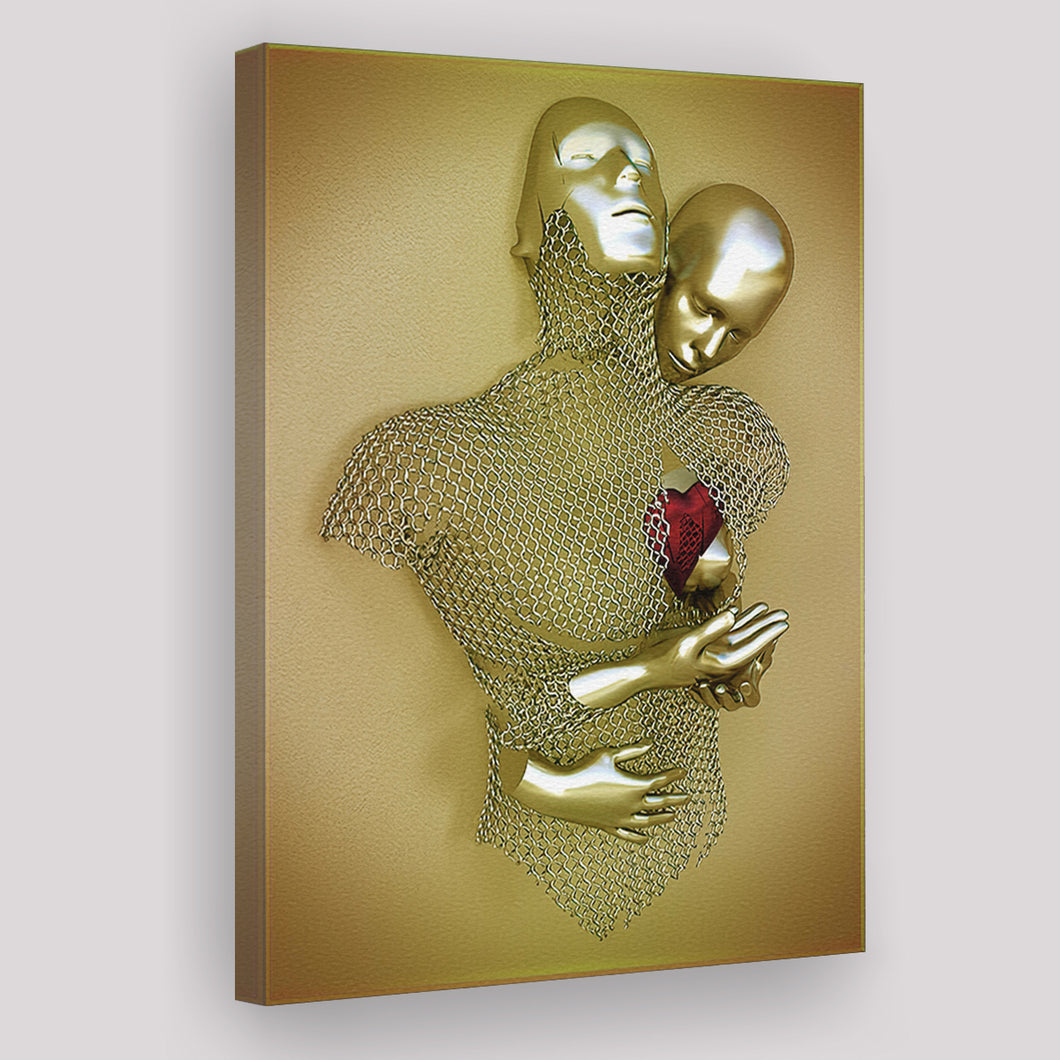 3D Effect Art Love Heart V2 Background Gold Color Canvas Prints Wall Art - Painting Canvas, Home Wall Decor, For Sale