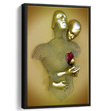 3D Effect Art Love Heart V2 Background Gold Color Framed Canvas Prints Wall Art - Painting Canvas,Floating Frame, Home Wall Decor