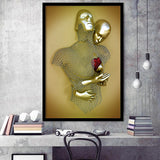 3D Effect Art Love Heart V2 Background Gold Color Framed Art Print Wall Decor - Painting Art,Framed Picture,Wall Art