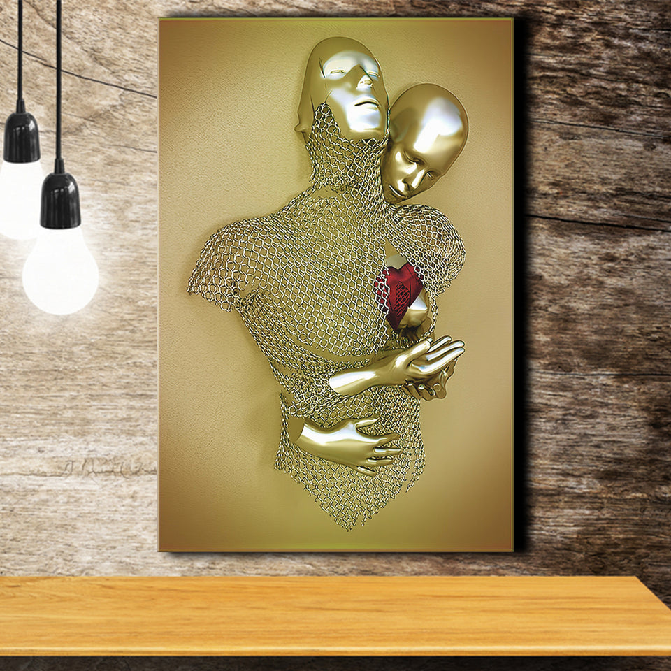 3D Effect Art Love Heart V2 Background Gold Color Canvas Prints Wall Art - Painting Canvas, Home Wall Decor, For Sale