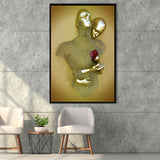 3D Effect Art Love Heart V2 Background Gold Color Framed Canvas Prints Wall Art - Painting Canvas,Floating Frame, Home Wall Decor