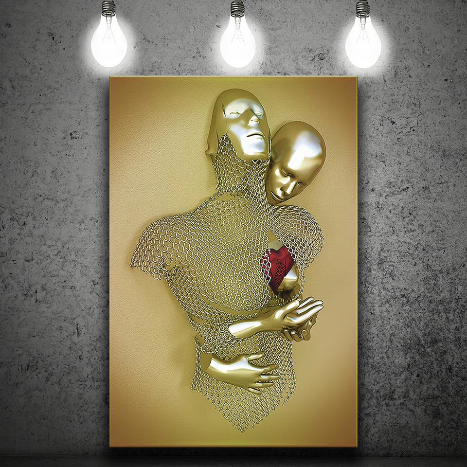 3D Effect Art Love Heart V2 Background Gold Color Canvas Prints Wall Art - Painting Canvas, Home Wall Decor, For Sale