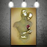 3D Effect Art Love Heart V2 Background Gold Color Canvas Prints Wall Art - Painting Canvas, Home Wall Decor, For Sale