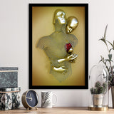 3D Effect Art Love Heart V2 Background Gold Color Framed Art Print Wall Decor - Painting Art,Framed Picture,Wall Art