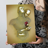 3D Effect Art Love Heart V2 Background Gold Color Canvas Prints Wall Art - Painting Canvas, Home Wall Decor, For Sale