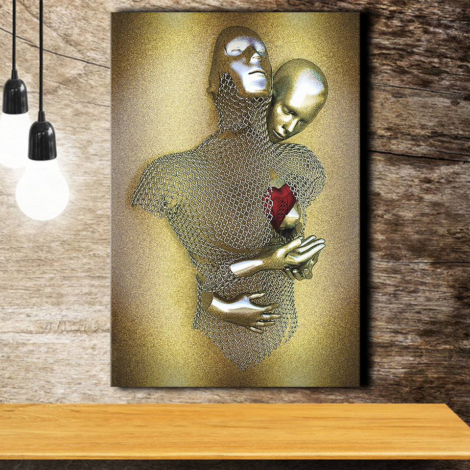 3D Effect Art Love Heart V2 Glitter Gold Background Canvas Prints Wall Art - Painting Canvas, Home Wall Decor, For Sale