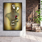 3D Effect Art Love Heart V2 Glitter Gold Background Framed Canvas Prints Wall Art - Painting Canvas,Floating Frame, Home Wall Decor