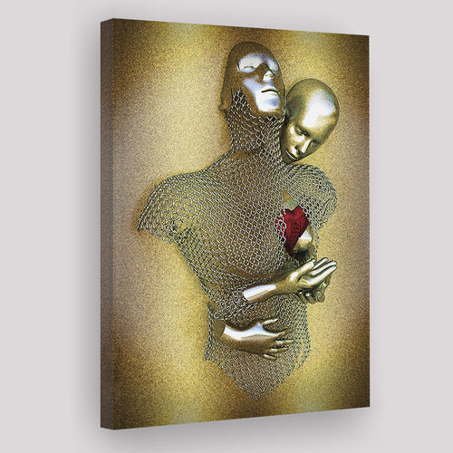3D Effect Art Love Heart V2 Glitter Gold Background Canvas Prints Wall Art - Painting Canvas, Home Wall Decor, For Sale