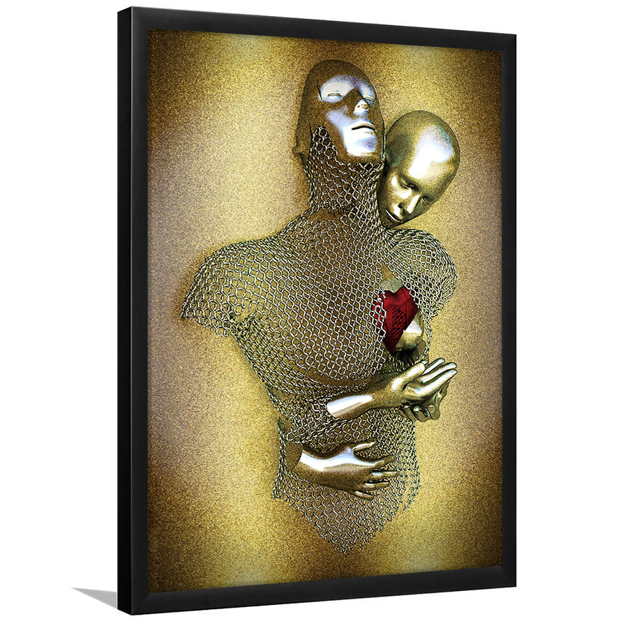 3D Effect Art Love Heart V2 Glitter Gold Background Framed Art Print Wall Decor - Painting Art,Framed Picture,Wall Art