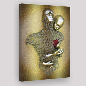3D Effect Art Love Heart V2 Glitter Gold Background Canvas Prints Wall Art - Painting Canvas, Home Wall Decor, For Sale