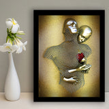 3D Effect Art Love Heart V2 Glitter Gold Background Framed Art Print Wall Decor - Painting Art,Framed Picture,Wall Art