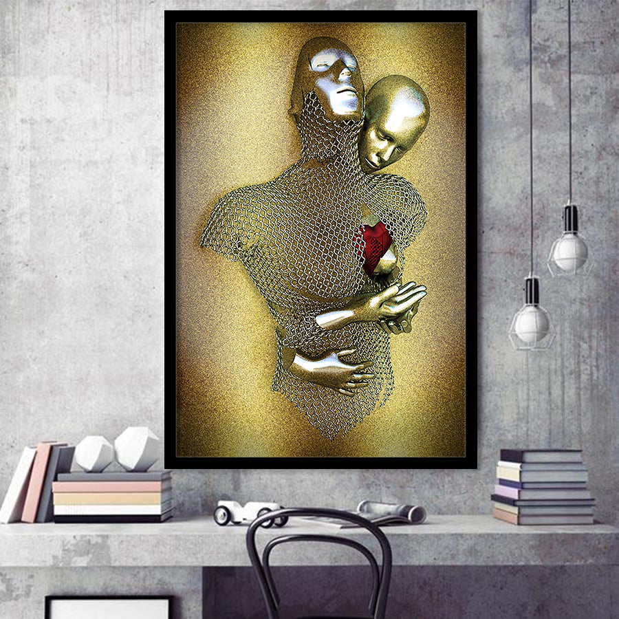 3D Effect Art Love Heart V2 Glitter Gold Background Framed Art Print Wall Decor - Painting Art,Framed Picture,Wall Art