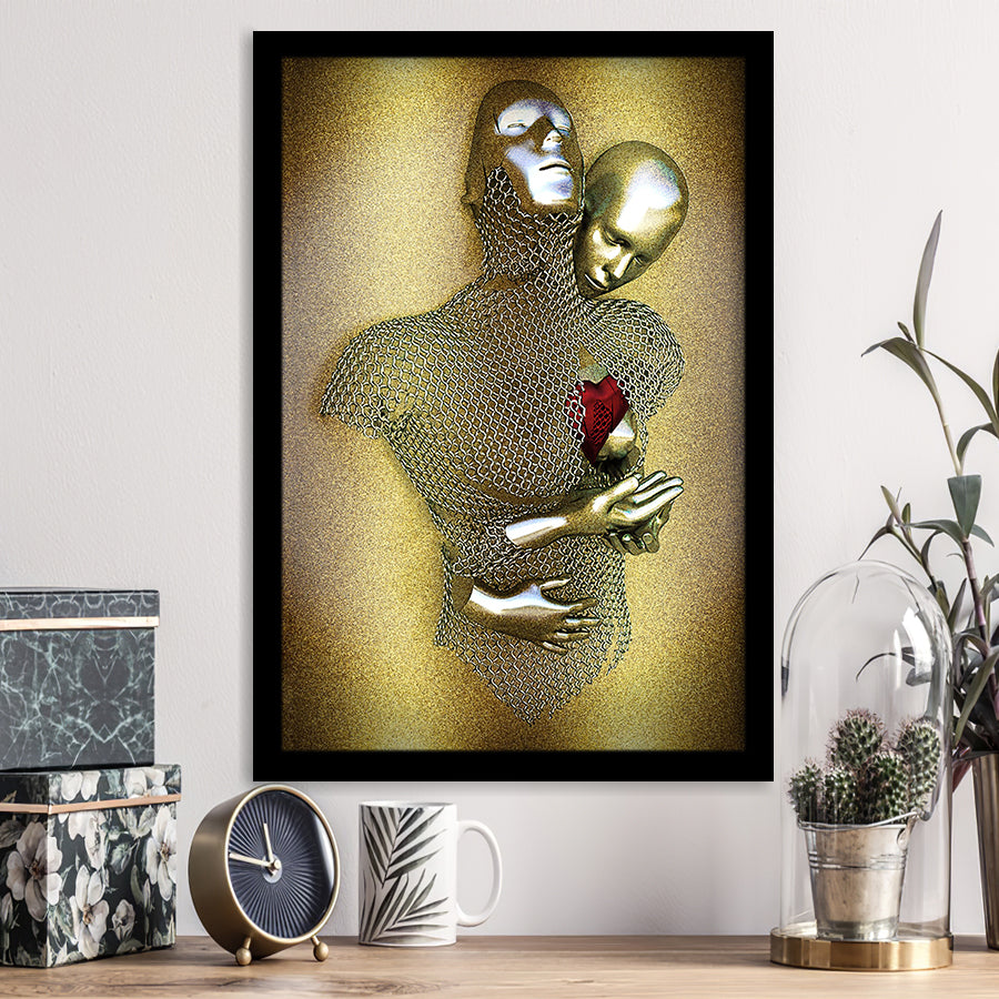 3D Effect Art Love Heart V2 Glitter Gold Background Framed Art Print Wall Decor - Painting Art,Framed Picture,Wall Art