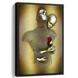 3D Effect Art Love Heart V2 Glitter Gold Background Framed Canvas Prints Wall Art - Painting Canvas,Floating Frame, Home Wall Decor
