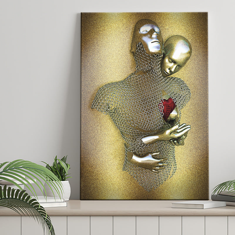 3D Effect Art Love Heart V2 Glitter Gold Background Canvas Prints Wall Art - Painting Canvas, Home Wall Decor, For Sale