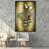 3D Effect Art Love Heart V2 Glitter Gold Background Framed Canvas Prints Wall Art - Painting Canvas,Floating Frame, Home Wall Decor