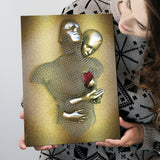 3D Effect Art Love Heart V2 Glitter Gold Background Canvas Prints Wall Art - Painting Canvas, Home Wall Decor, For Sale