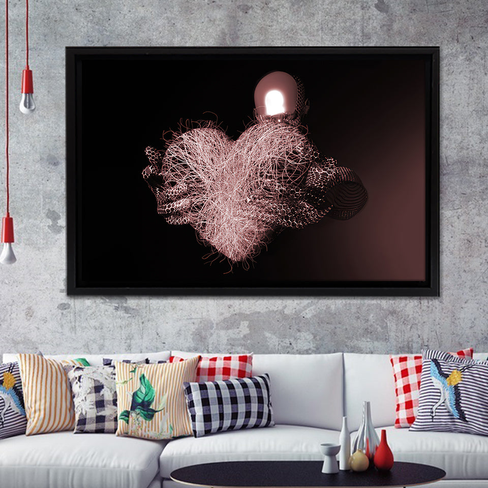 3D Effect Art Red Heart Love Pink Gold Framed Canvas Prints Wall Art - Painting Canvas, Wall Decor, Framed Art, Prints for Sale