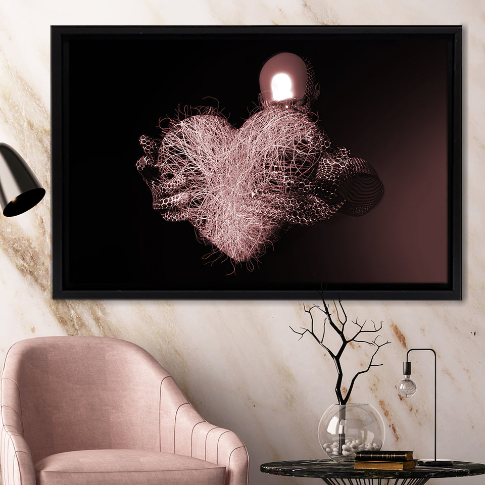 3D Effect Art Red Heart Love Pink Gold Framed Canvas Prints Wall Art - Painting Canvas, Wall Decor, Framed Art, Prints for Sale
