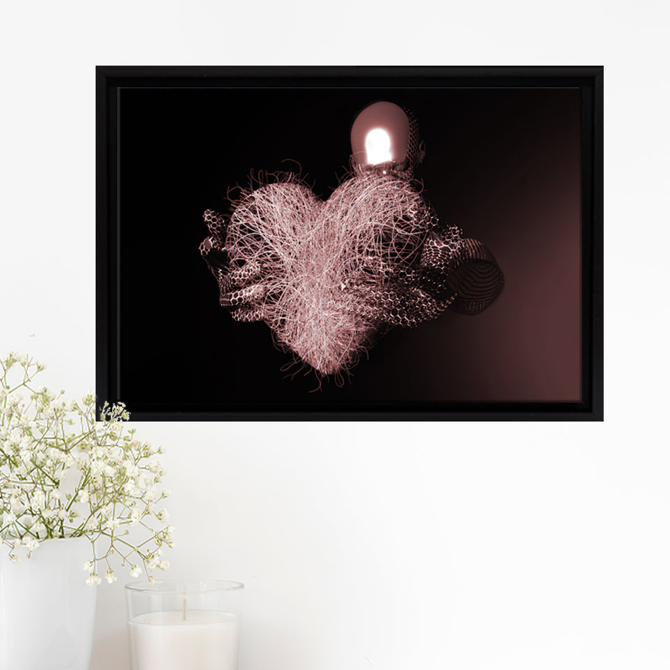 3D Effect Art Red Heart Love Pink Gold Framed Canvas Prints Wall Art - Painting Canvas, Wall Decor, Framed Art, Prints for Sale