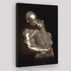 3D Effect Art The Hug Love II Gold Canvas Prints Wall Art - Painting Canvas, Wall Decor, Home Decor, Prints for Sale