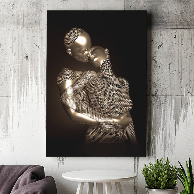 3D Effect Art The Hug Love II Gold Canvas Prints Wall Art - Painting Canvas, Wall Decor, Home Decor, Prints for Sale