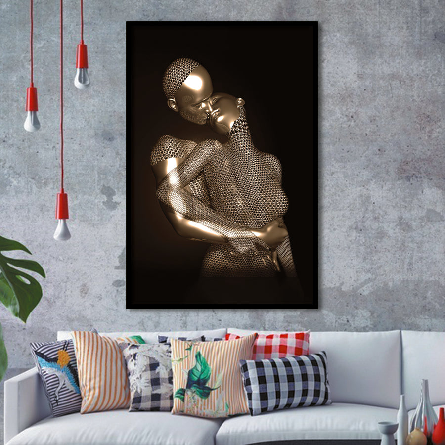 3D Effect Art The Hug Love II Gold Framed Art Prints Wall Decor - Painting Prints, Wall Art, Home Decor, Prints for Sale