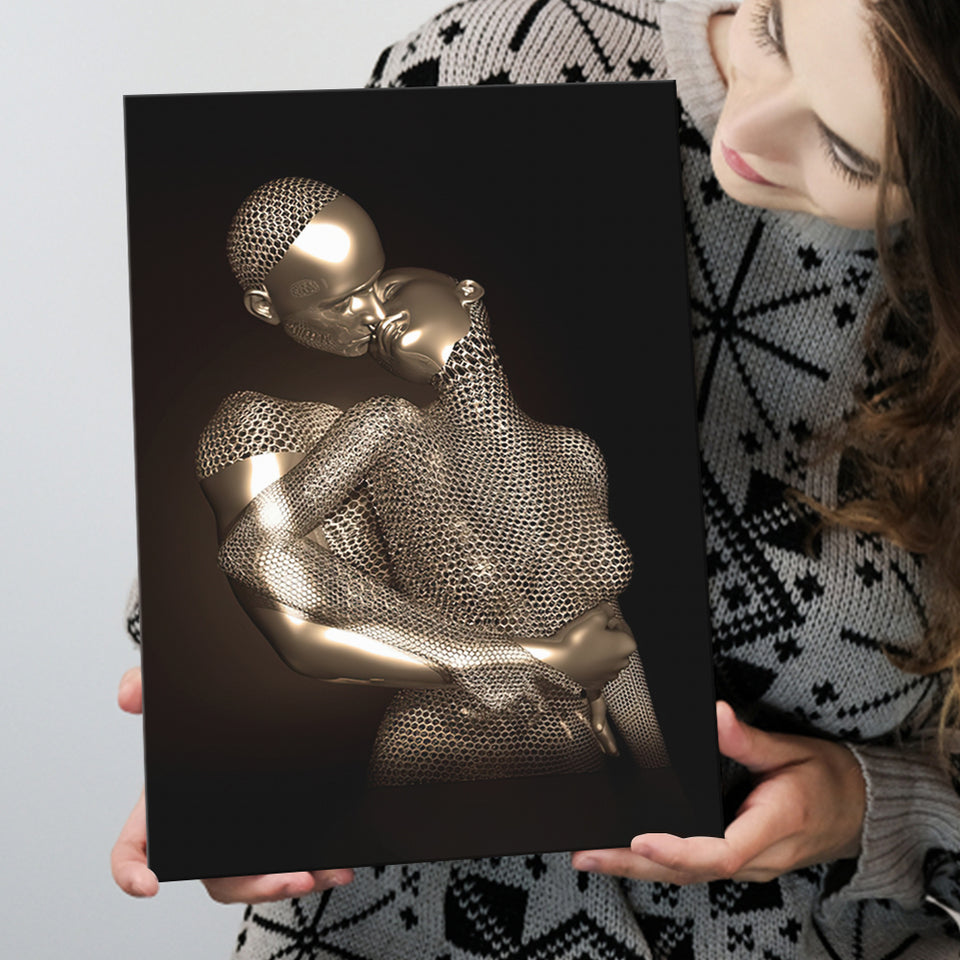 3D Effect Art The Hug Love II Gold Canvas Prints Wall Art - Painting Canvas, Wall Decor, Home Decor, Prints for Sale