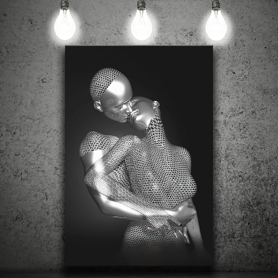 3D Effect Art The Hug Love II Luxury Grey Canvas Prints Wall Art - Painting Canvas, Wall Decor, Home Decor, Prints for Sale