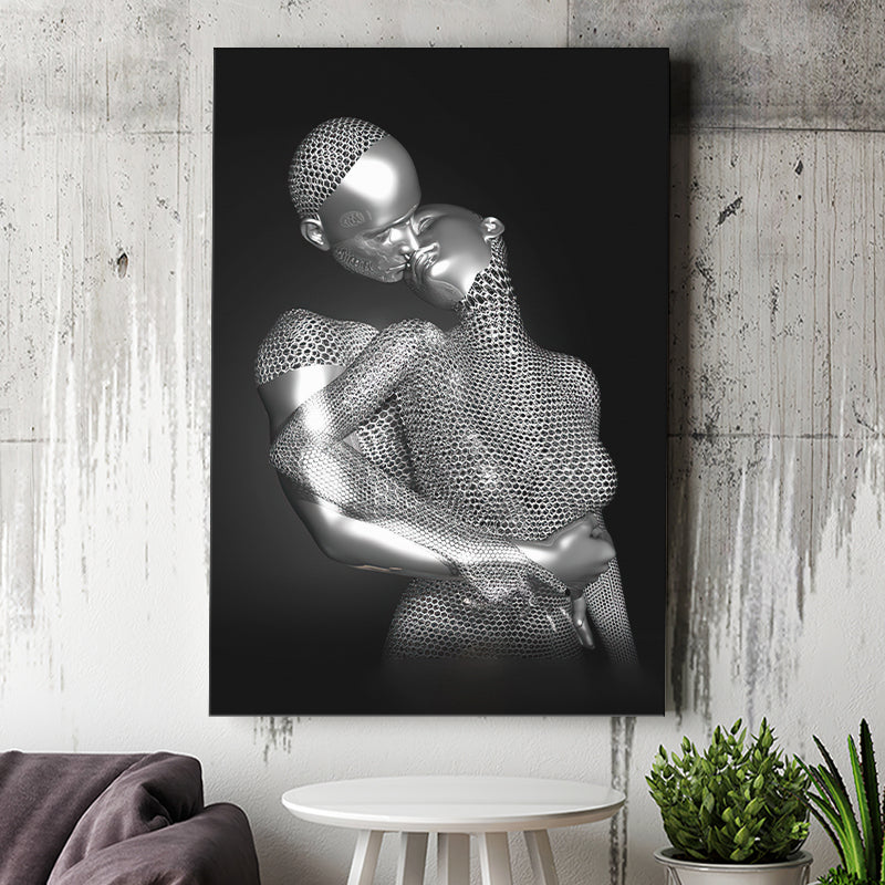 3D Effect Art The Hug Love II Luxury Grey Canvas Prints Wall Art - Painting Canvas, Wall Decor, Home Decor, Prints for Sale